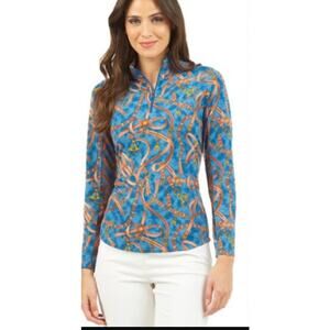 IBKUL Womens Alexandra Equestrian Long Mesh Sleeve Top Size Small Blue Brown